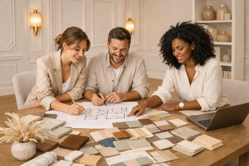 reunion de travail sur un projet de rénovation de l'équipe MA TEAM RENOV